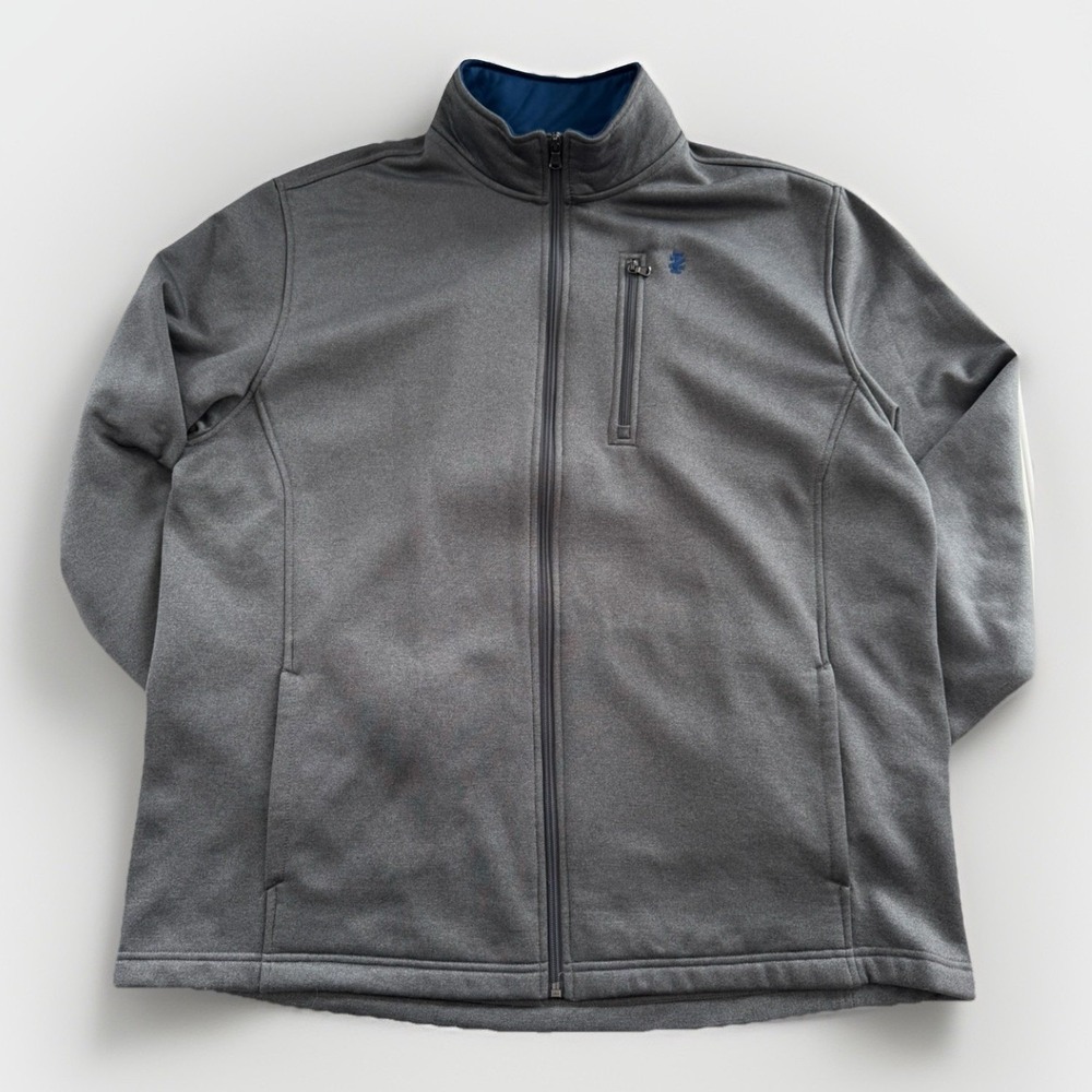 Izod Advantage Performance Fleece Jacket Mens XL Gray Navy Full Zip Stand Collar